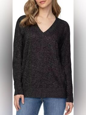 Buffalo David Button Super Soft Cozy V-neck Sweater Women’s Size X-Large Black